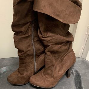 Brown knee high heels